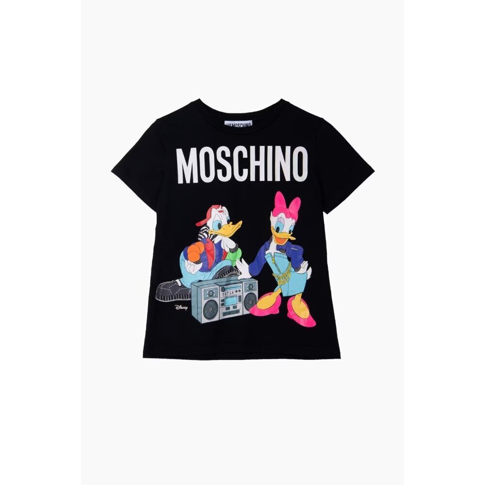 H&M x MOSCHINO x Disney Black Cotton Donald & Daisy Duck T-Shirt, Size S
